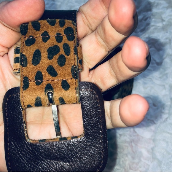Brown and Black Leopard Print Belt from Switzerland. 39 1/2” by 1 1/2” wide. - Picture 3 of 9